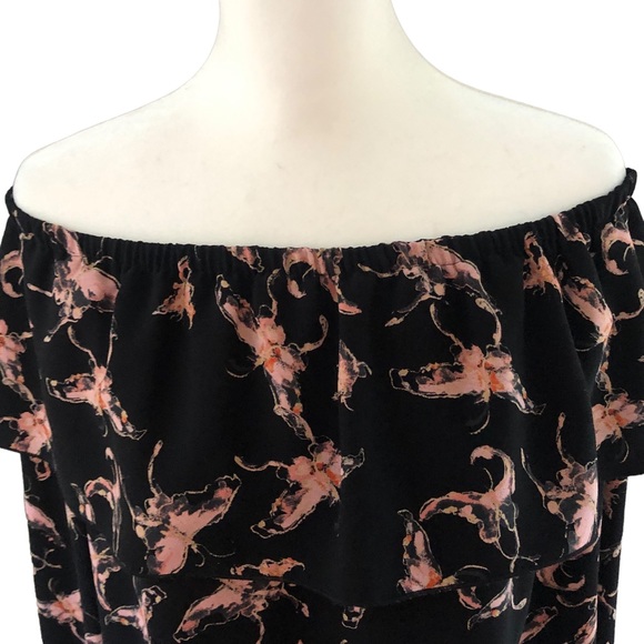 ARITZIA WILFRED Morel Butterfly Off-The-Shoulder Shirt Black w/ Pink Size Small - Picture 3 of 11
